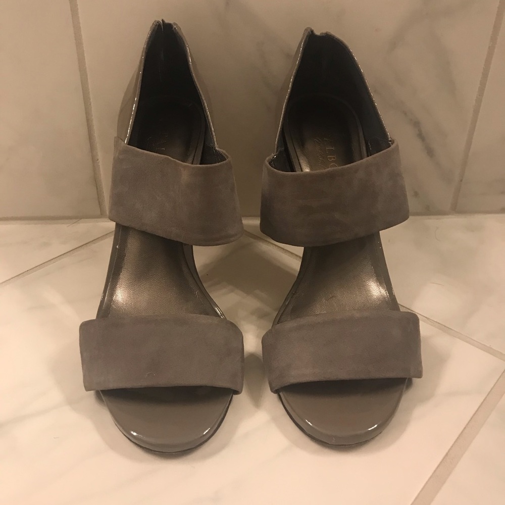 Grey Wide Strap Sandals with Heel